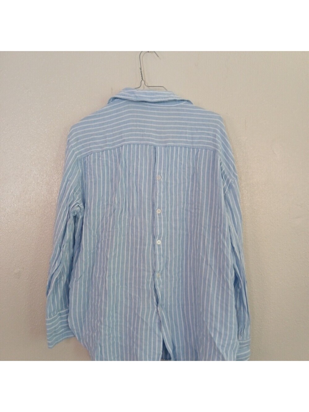 Zara XL Blue White Striped Linen Blend Button Back Shirt Blouse 7790/265 - Picture 6 of 11
